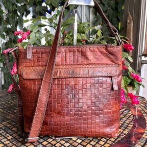 Jack Georges Voyager Woven Zippered Leather Crossbody Bag Buffalo Leather USA
